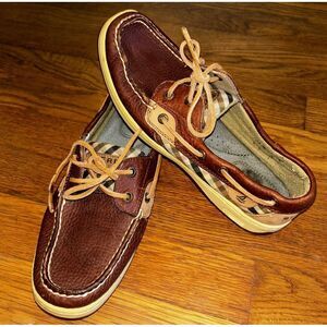 Sperry Top Sider‎ Women's 8.5 Boat Shoes Brown Leather Multicolor Plaid Slip On